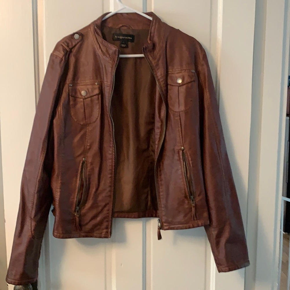Brown/Burgundy Faux Leather Jacket